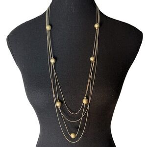 Vintage Gold Toned 4 Strand Layered Necklace 7 Textured Balls Disco 70’s